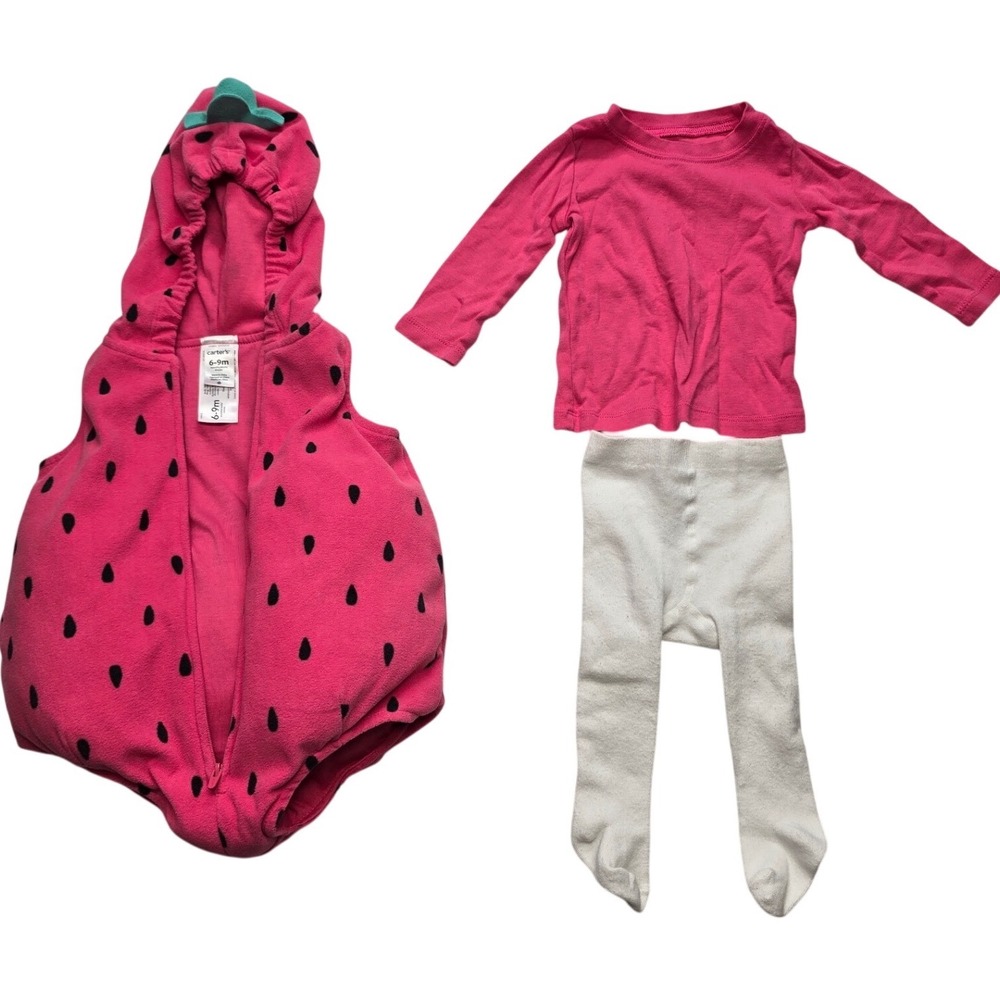 Carters Watermelon Halloween Costume 3pc Set Fleece Vest Shirt Tights Pink 6-9M
